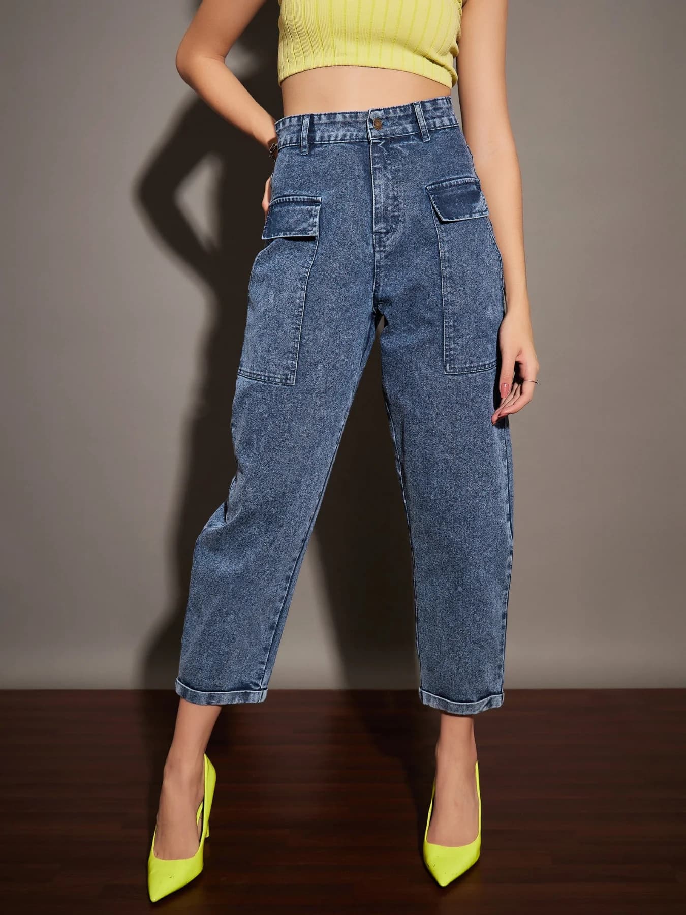 Women's Blue Casual Solid Tapered Fit Jeans