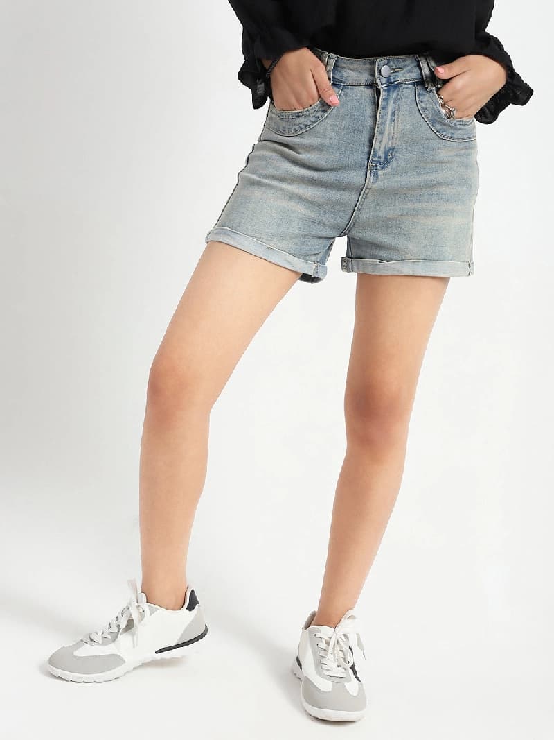 Women's Grey Casual Solid Regular Fit Short