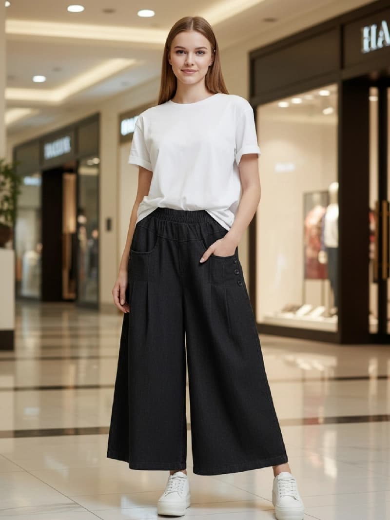 Women's Black Casual Baggy Fit Trouser