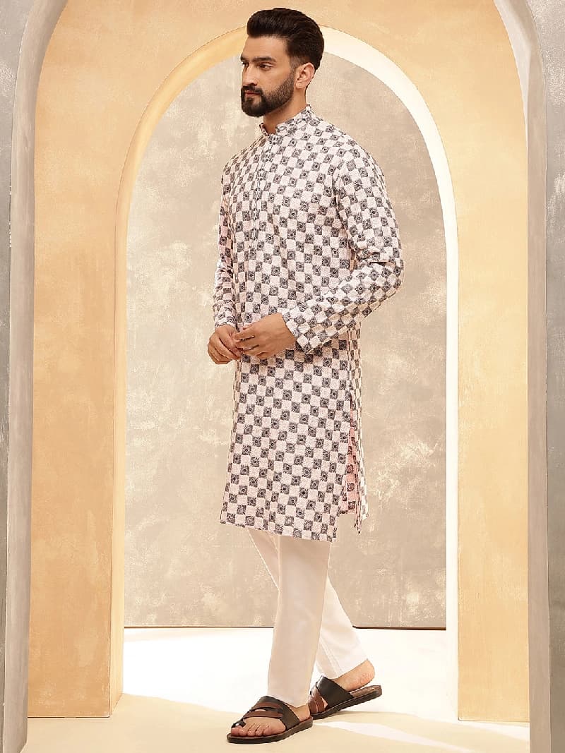 Men's White Festive Solid Pyjama