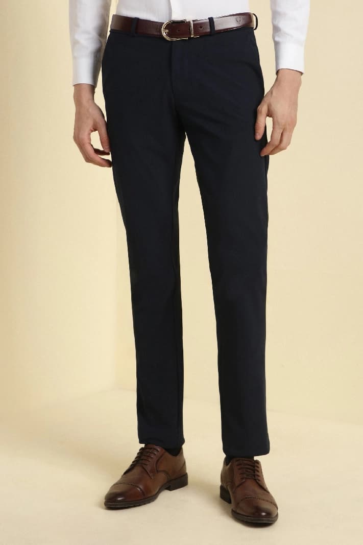 Men's Navy Formal Textured Tapered Fit Trouser