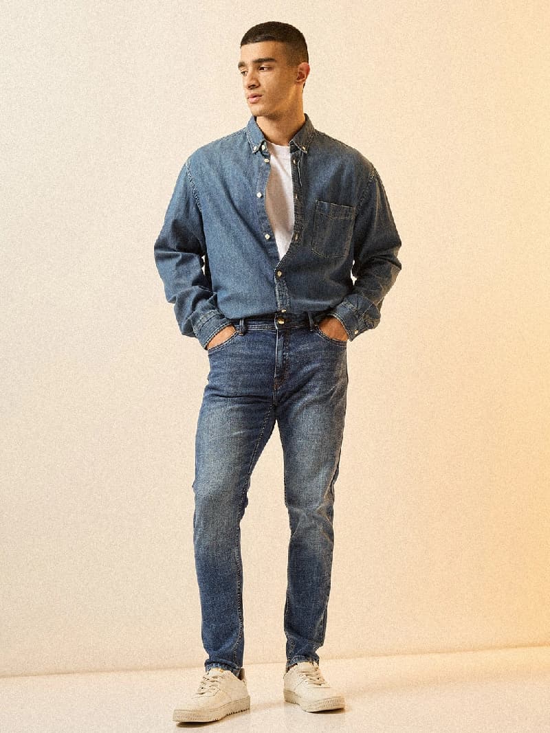 Men's Blue Casual Solid Skinny Fit Jeans