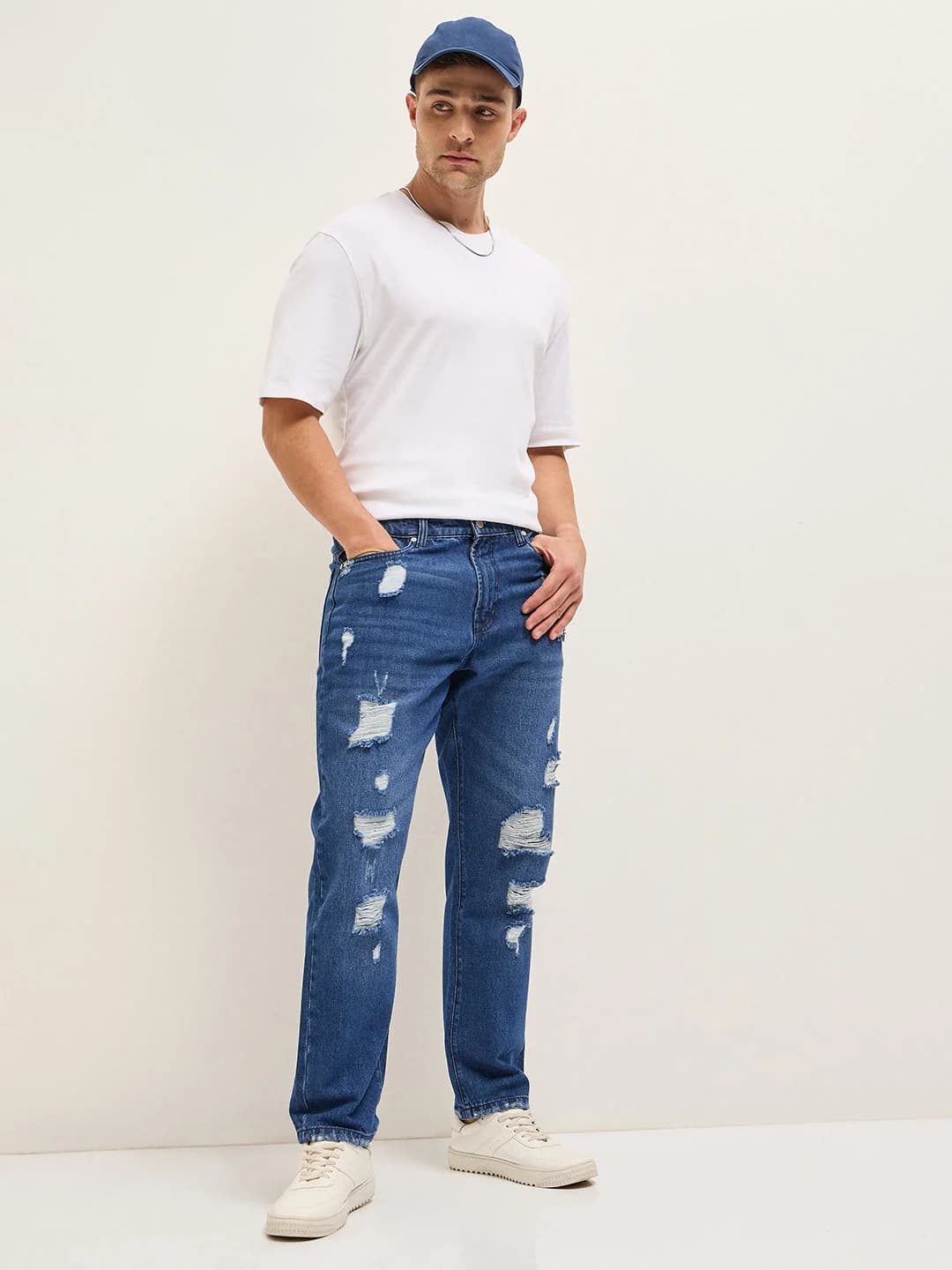 Men's Blue Casual Solid Regular Fit Jeans