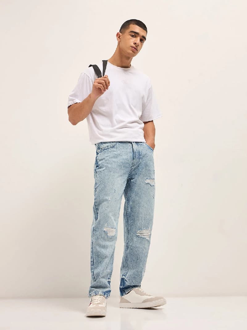 Men's Blue Casual Solid Straight Fit Jeans