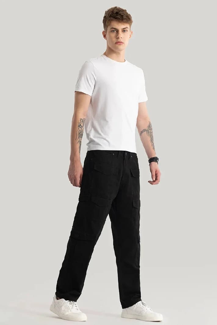 Men's Black Casual Solid Regular Fit Jeans