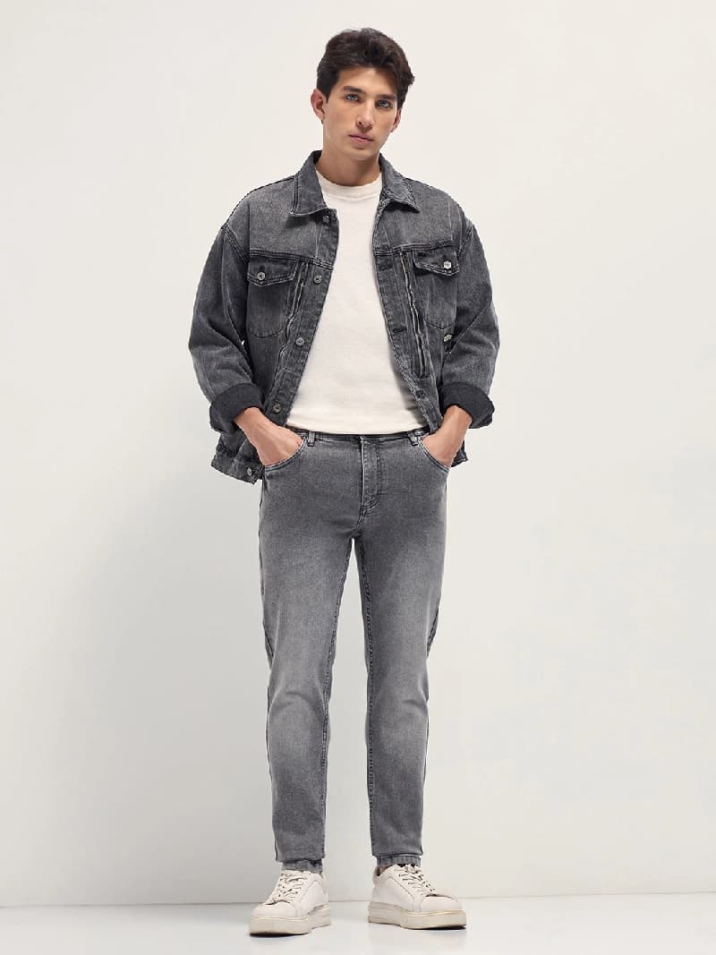 Men's Grey Casual Solid Skinny Fit Jeans