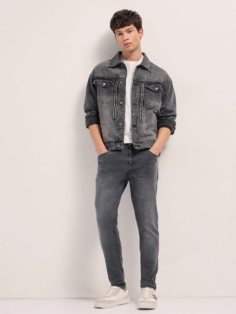 Men's Grey Casual Solid Skinny Fit Jeans