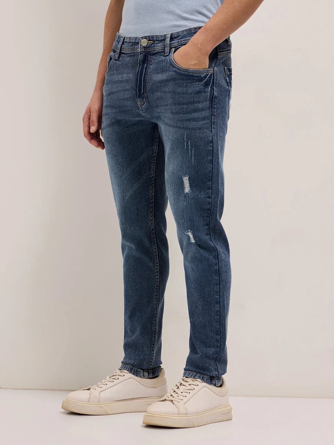 Men's Blue Casual Solid Slim Fit Jeans