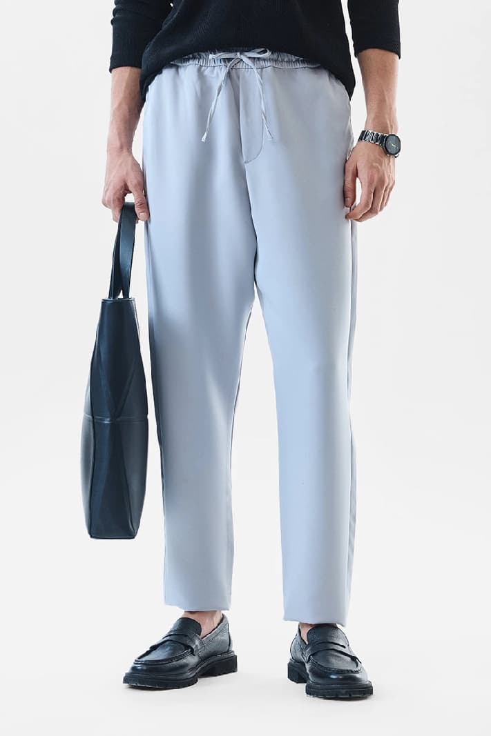 Men's Blue Casual Solid Regular Fit Trouser