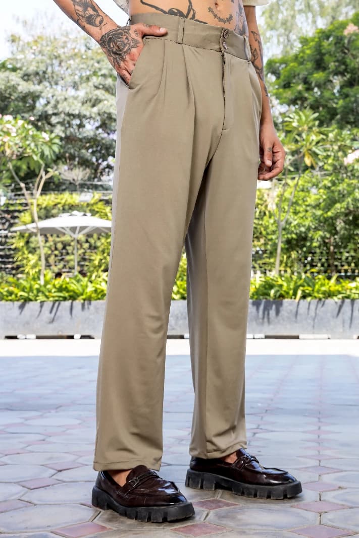 Unisex Beige Casual Solid Straight Fit Trouser