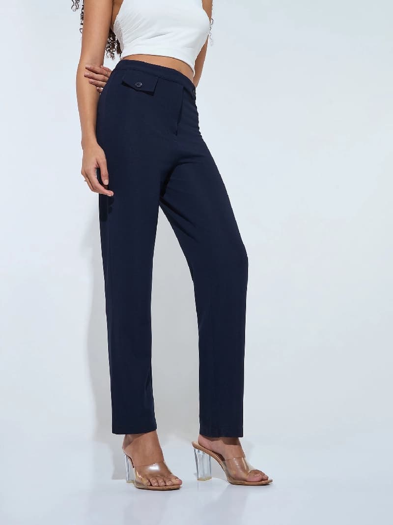 Women's Navy Casual Slim Fit Trouser