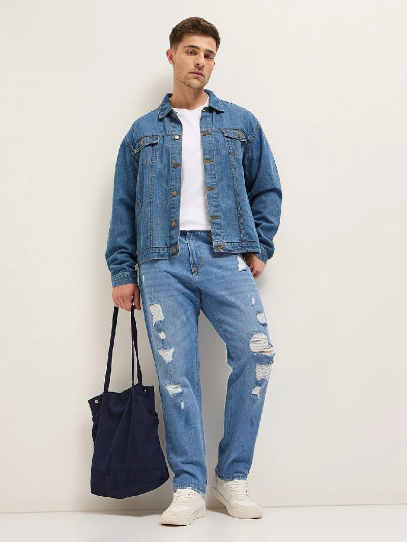 Men's Blue Casual Solid Regular Fit Jeans
