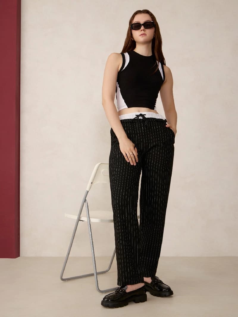 Women's Black Casual Wide Leg Trouser