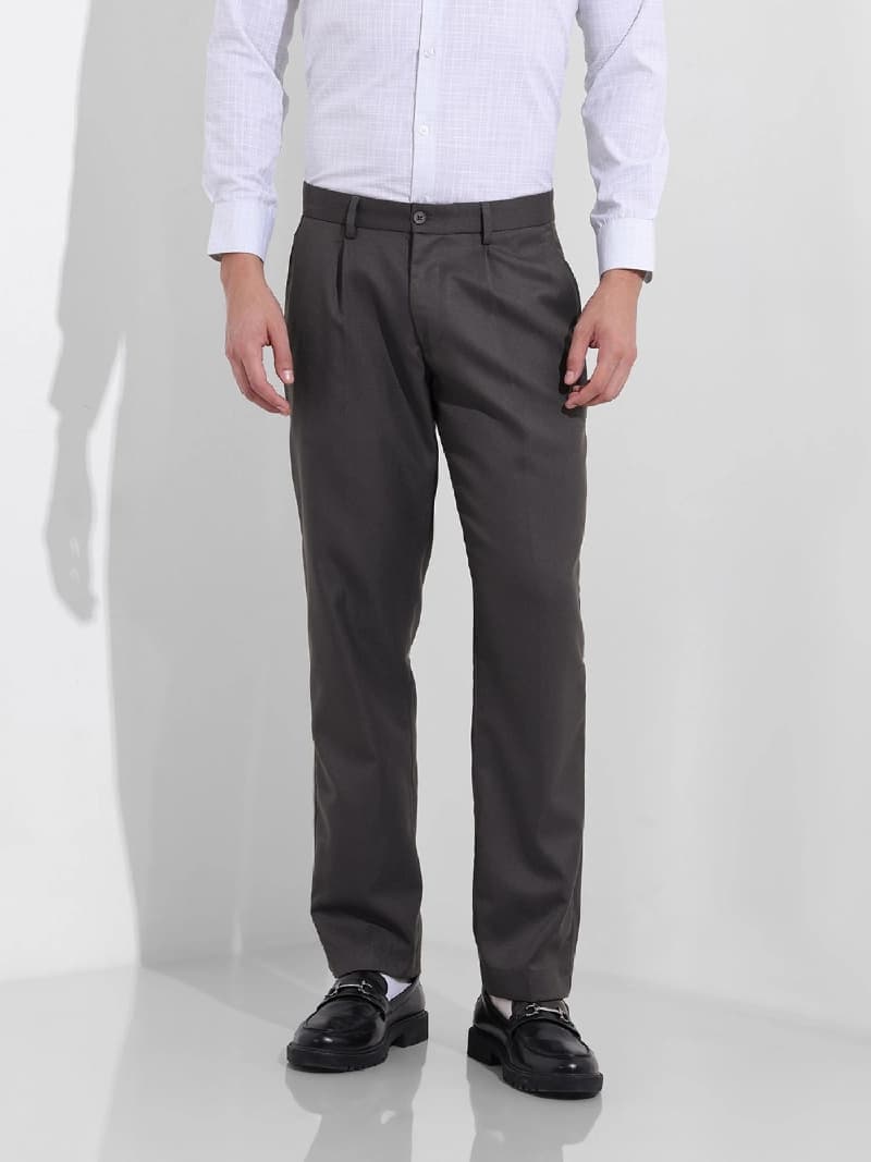 Men's Brown Formal Solid Regular Fit Trouser