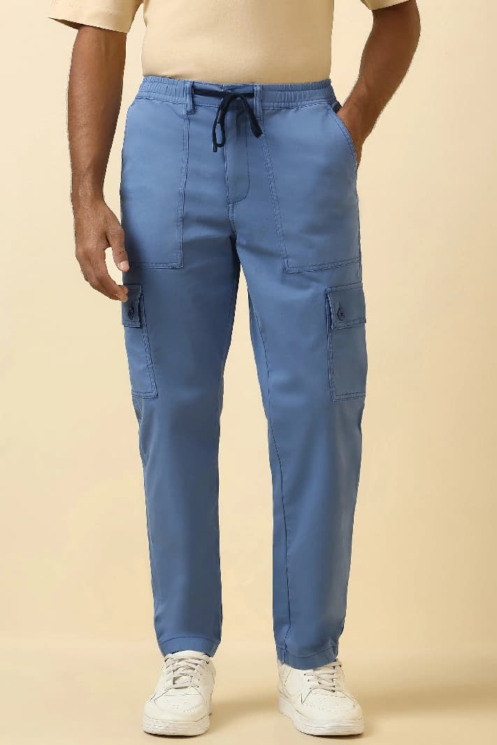 Men's Navy Casual Solid Tapered Fit Trouser