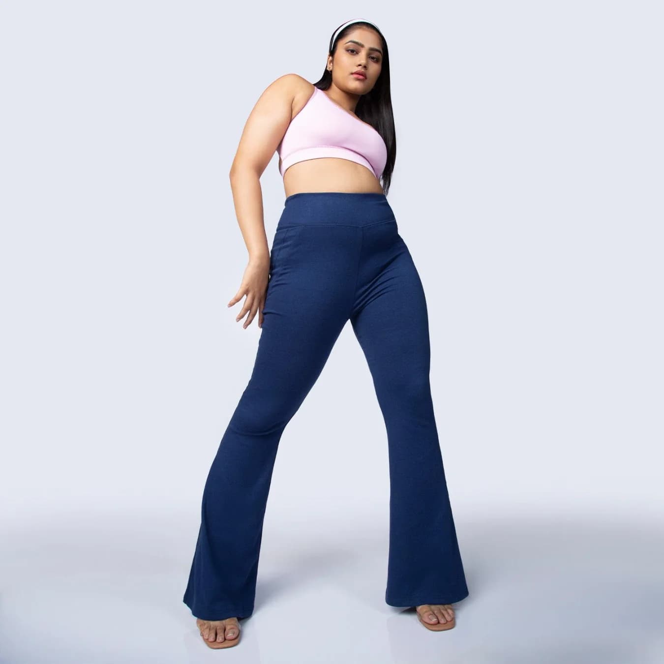 Women's Navy Sports Solid Flared Fit Leggings