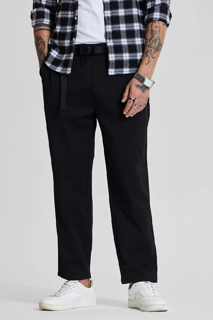 Men's Black Casual Solid Regular Fit Trouser
