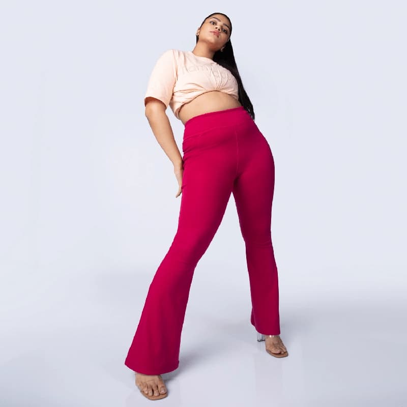 Women's Pink Sports Solid Flared Fit Leggings