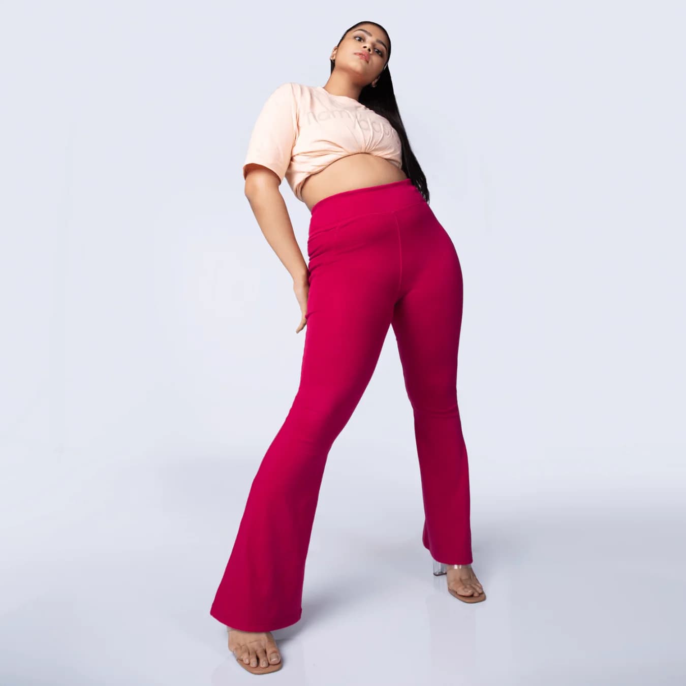 Women's Pink Sports Solid Flared Fit Leggings