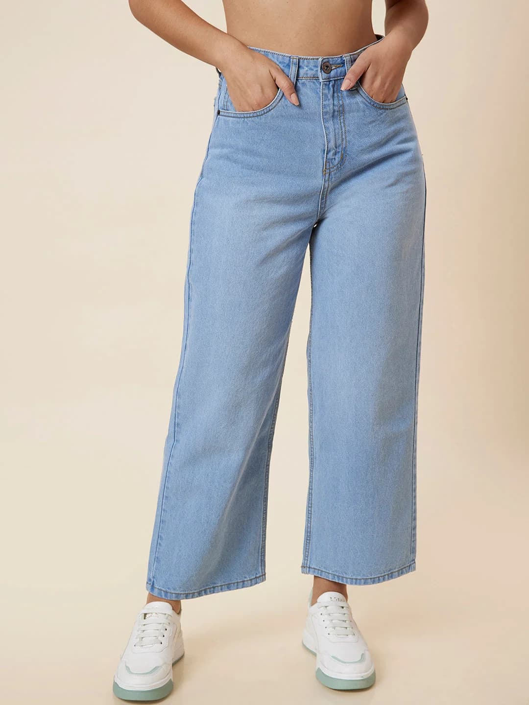 Women's Blue Casual Solid Straight Fit Jeans