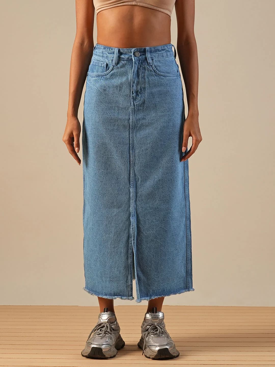 Women's Blue Casual Solid Straight Fit Skirt