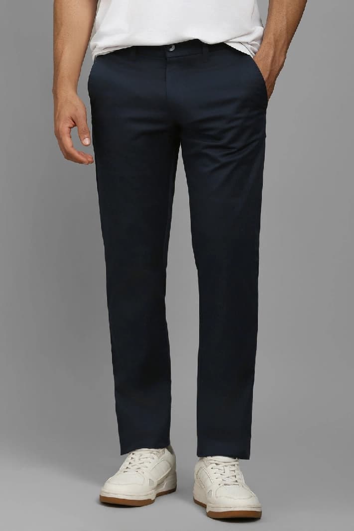 Men's Blue Casual Solid Slim Fit Trouser
