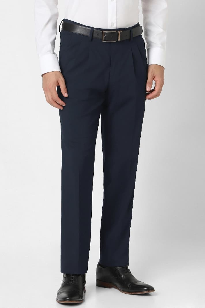 Men's Navy Formal Solid Straight Fit Trouser