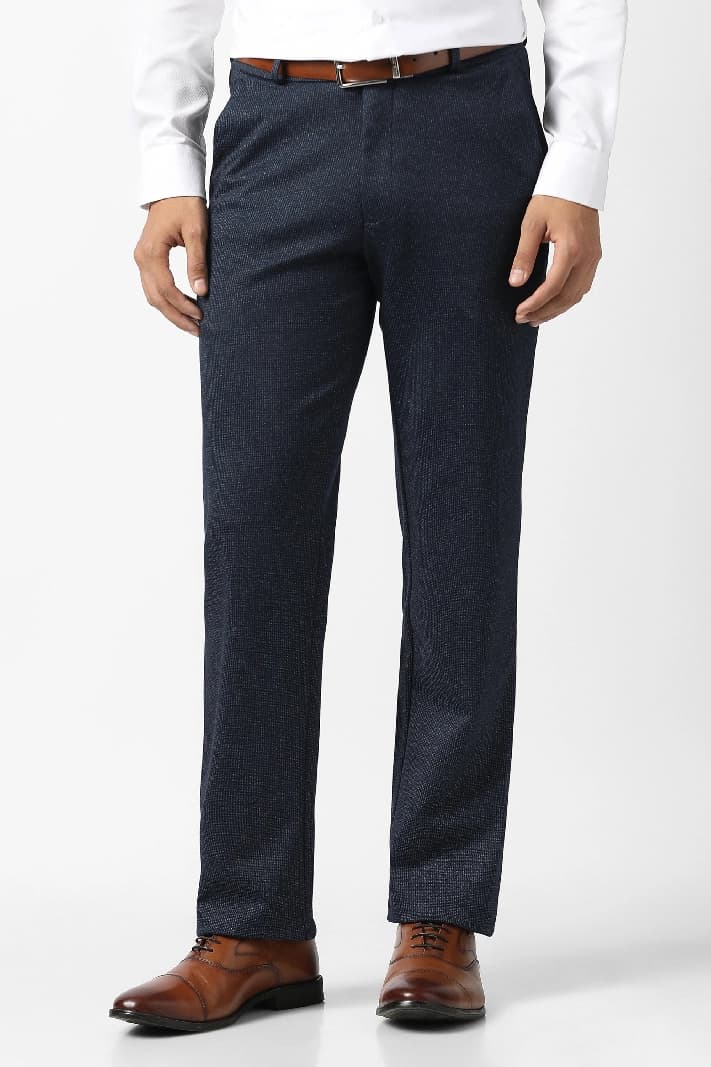Men's Navy Casual Printed Slim Fit Trouser