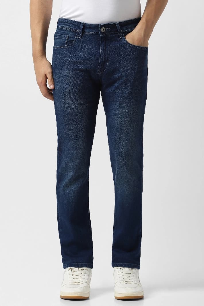 Men's Navy Casual Solid Regular Fit Jeans