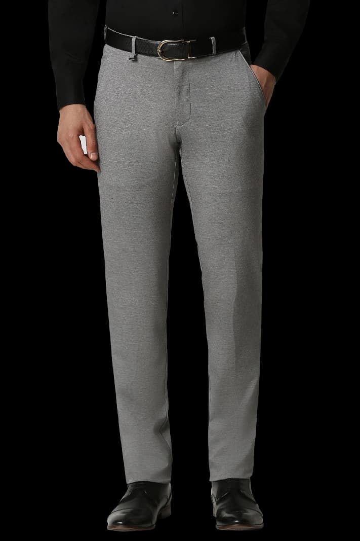 Men's Grey Formal Solid Skinny Fit Trouser