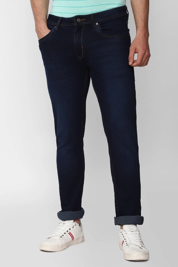Men's Navy Casual Solid Tapered Fit Jeans