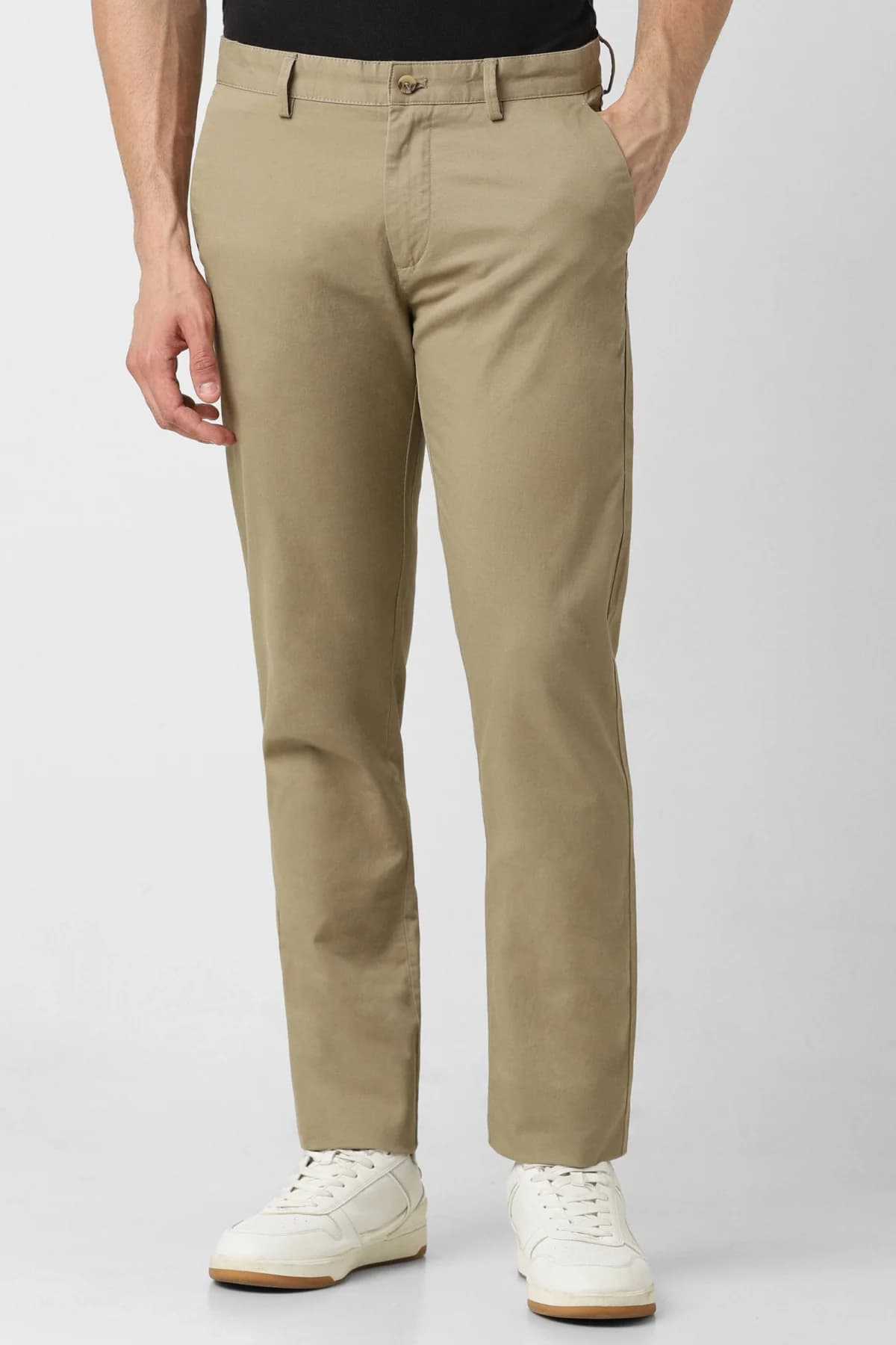 Men's Green Casual Solid Slim Fit Trouser