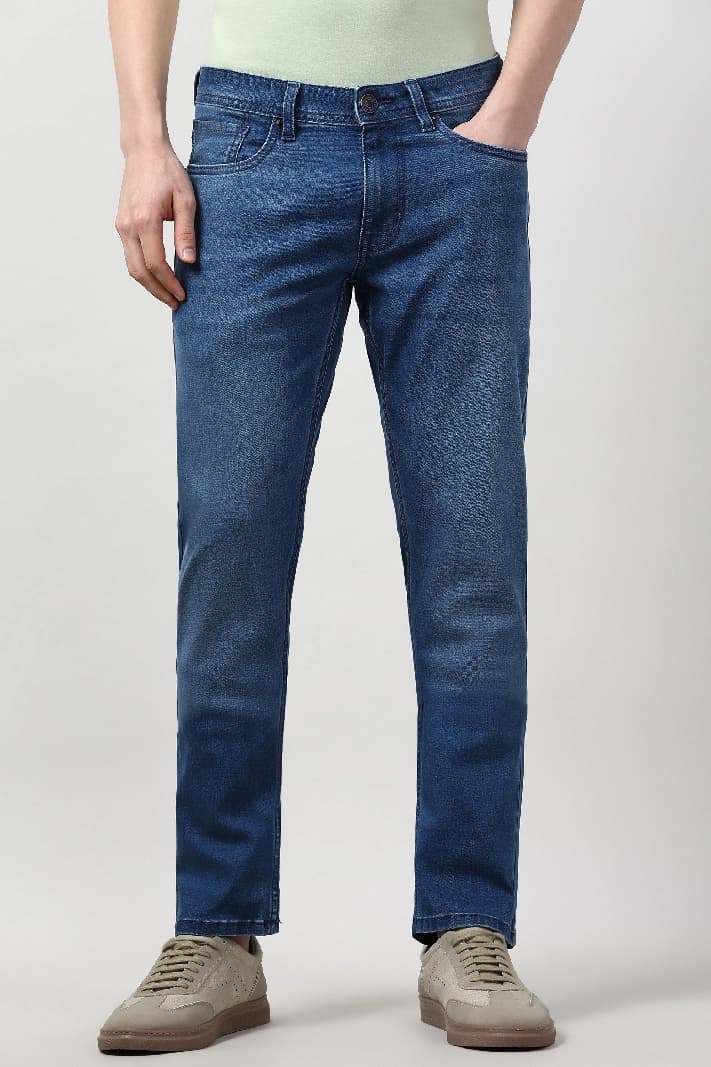 Men's Navy Casual Solid Tapered Fit Jeans