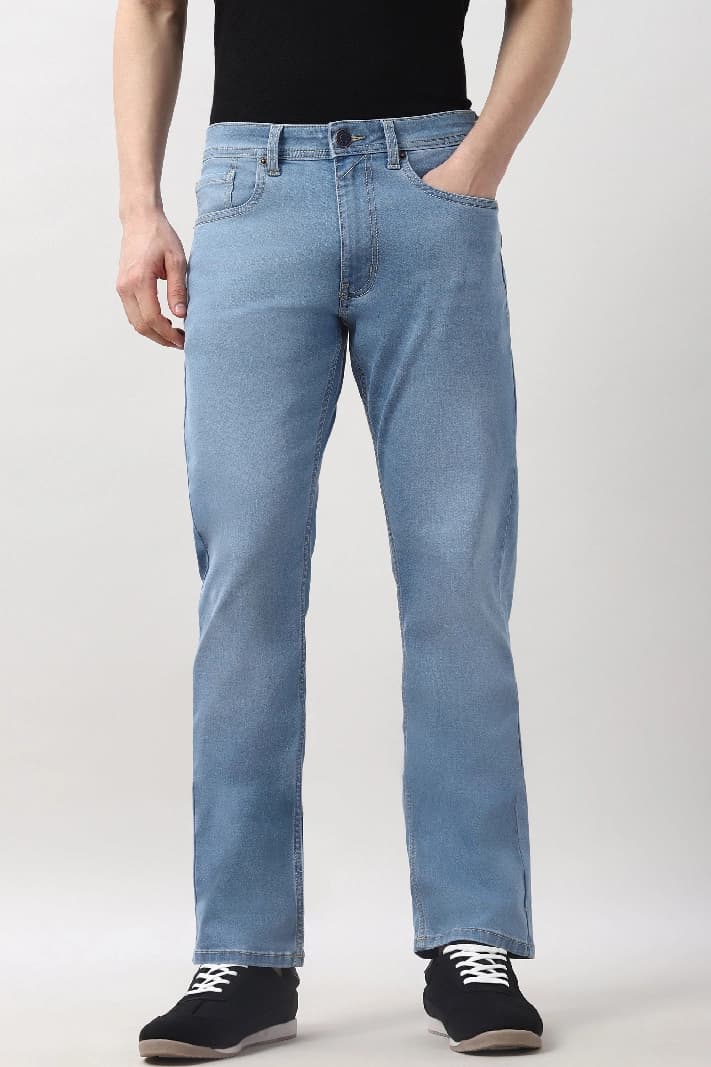 Men's Navy Casual Solid Straight Fit Jeans