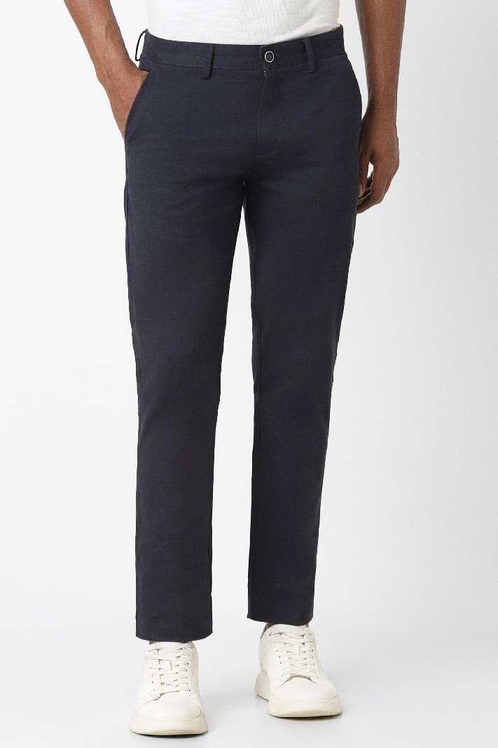 Men's Navy Casual Solid Slim Fit Trouser