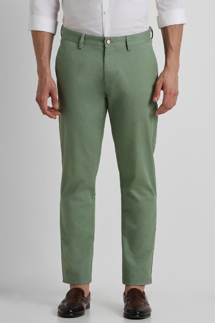 Men's Green Casual Solid Slim Fit Trouser
