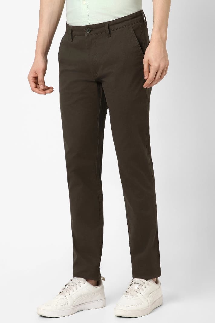 Men's Green Casual Solid Slim Fit Trouser