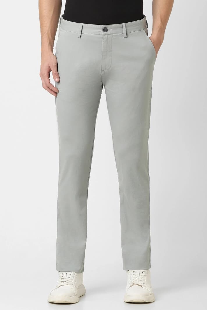 Men's Grey Casual Solid Slim Fit Trouser
