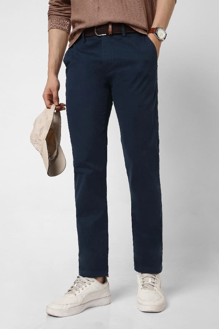 Men's Navy Casual Solid Slim Fit Trouser
