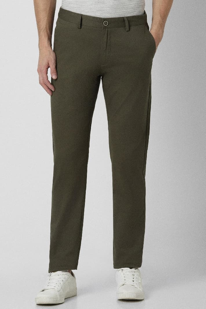 Men's Green Casual Solid Slim Fit Trouser