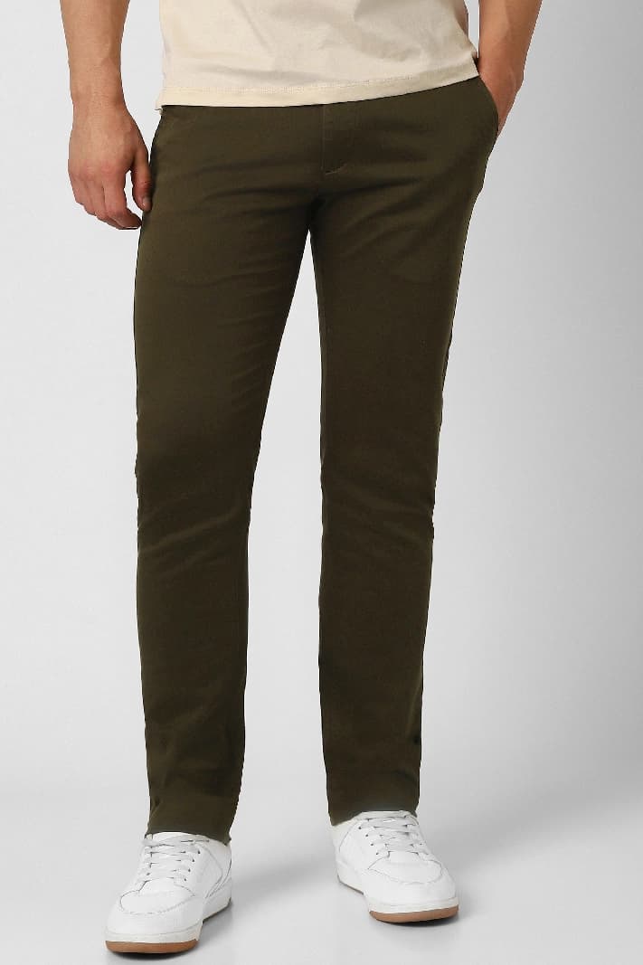 Men's Green Casual Solid Slim Fit Trouser