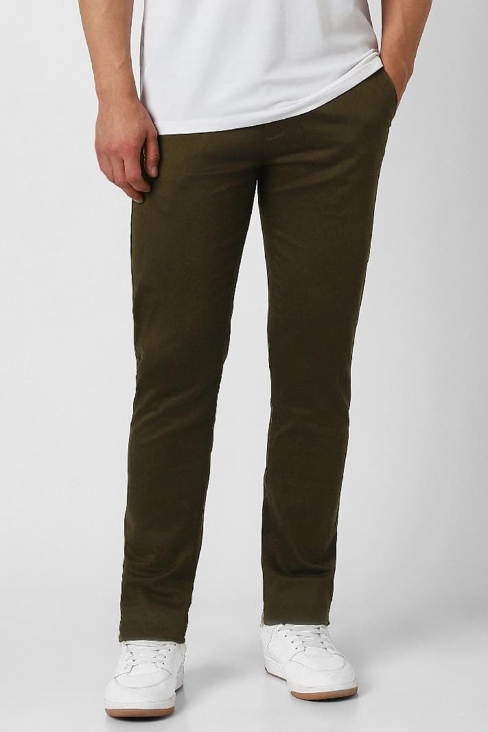Men's Green Casual Solid Slim Fit Trouser