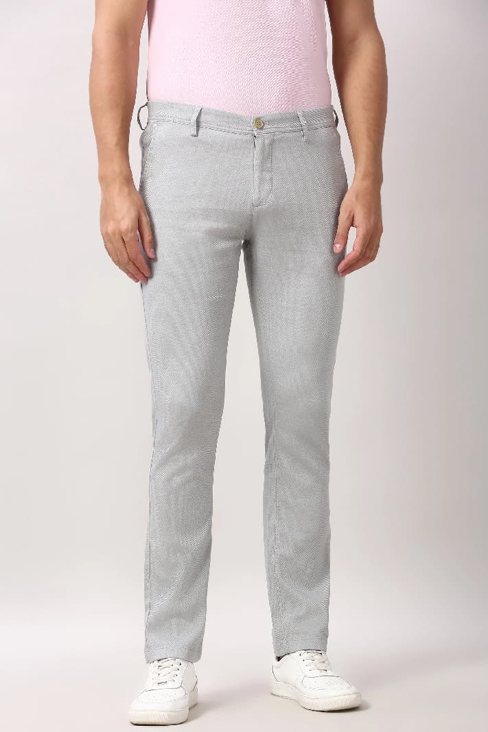 Men's Grey Casual Textured Slim Fit Trouser