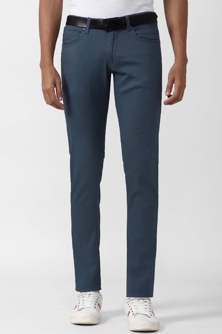 Men's Blue Casual Solid Skinny Fit Trouser