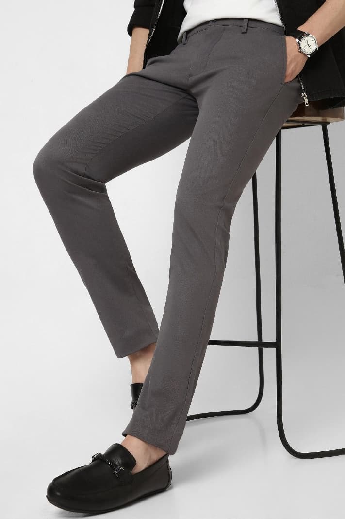 Men's Grey Casual Solid Skinny Fit Trouser