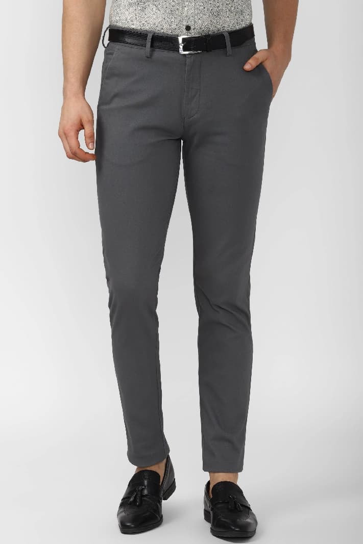 Men's Grey Casual Solid Slim Fit Trouser