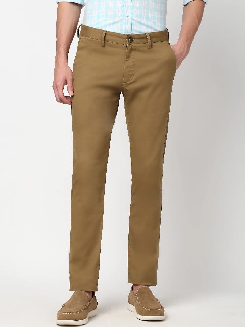 Men's Brown Casual Solid Skinny Fit Trouser