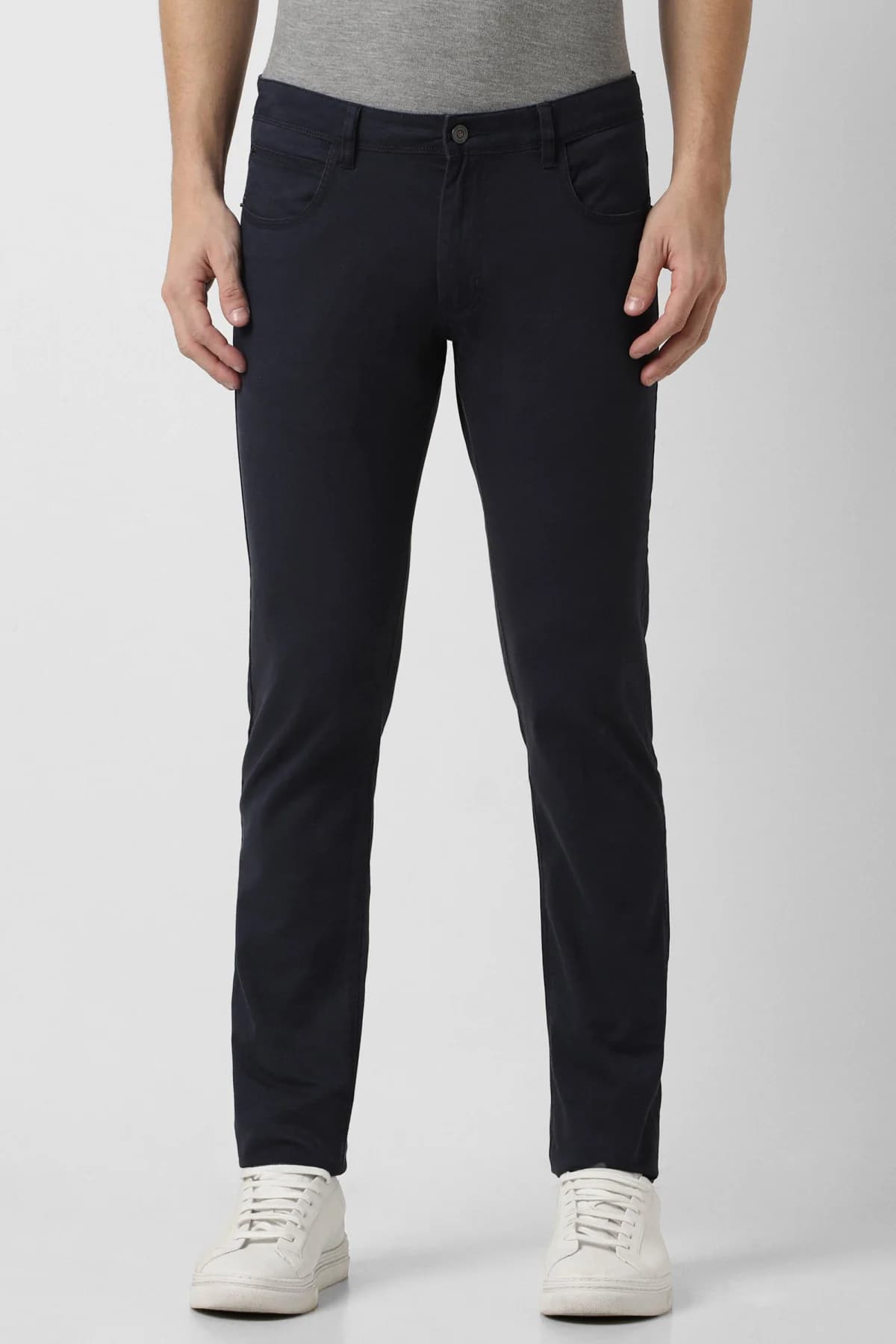Men's Navy Casual Solid Skinny Fit Trouser