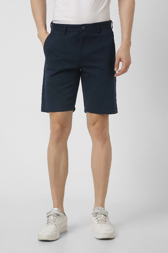 Men's Navy Casual Solid Regular Fit Short