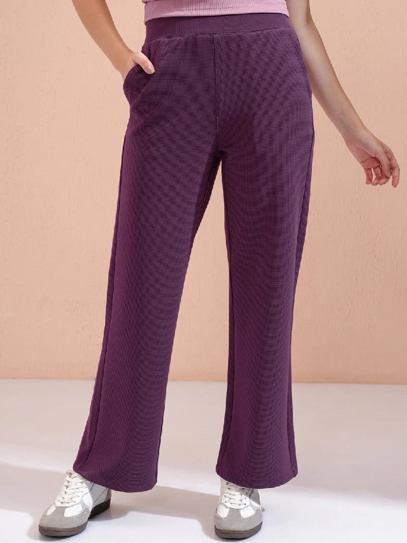 Women's Purple Casual Solid Regular Fit Trouser